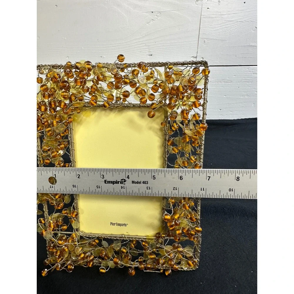 Pier 1 Imports Amber Beaded Wire 4x6 Picture Frame Gold Tone Boho Home Decor